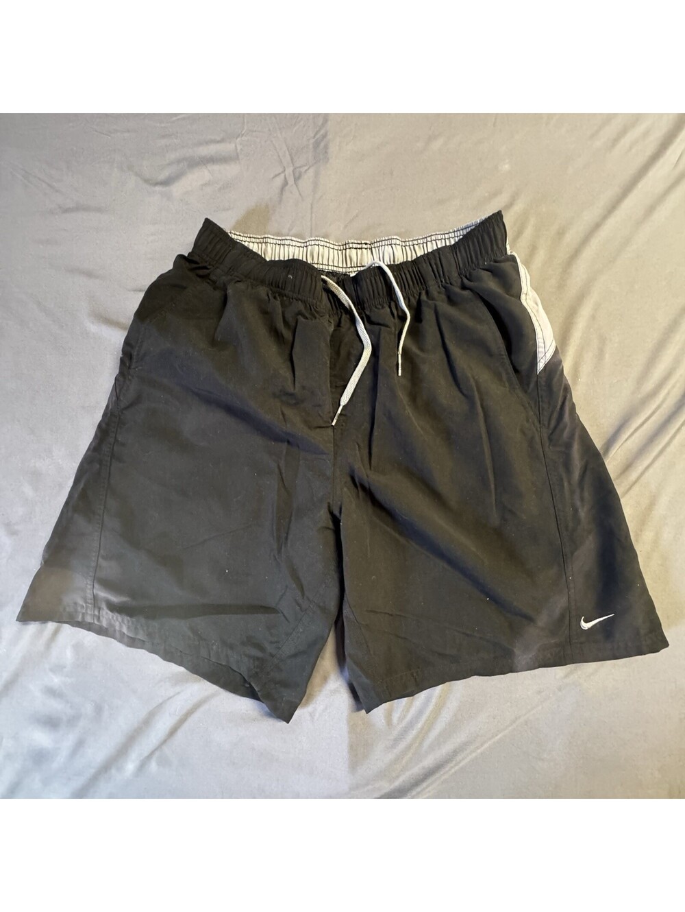 Nike Swim Shorts Black Board Shorts Elastic Waist Trunk Men's Large - bleached